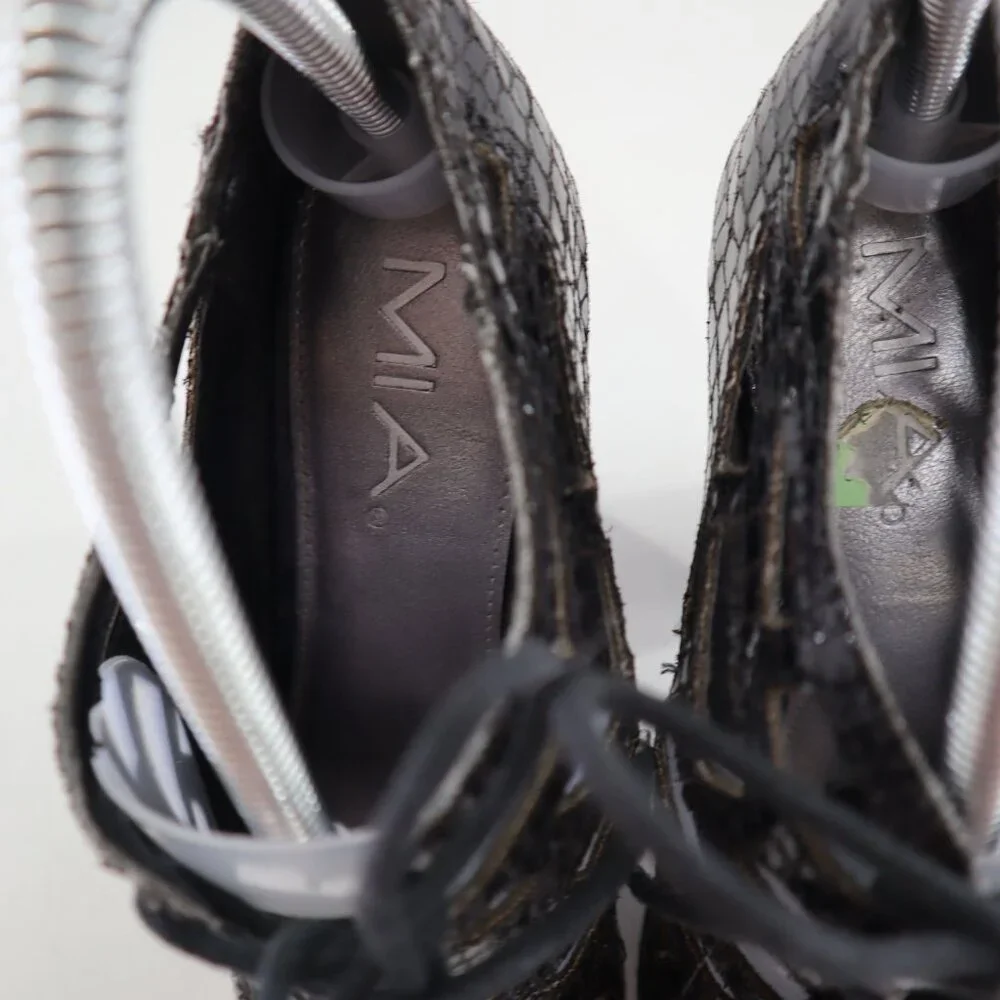 Mia Gilly Platform Heels Womens 8M Black Y2K Strappy Snakeskin Edgy Clubbing 90s